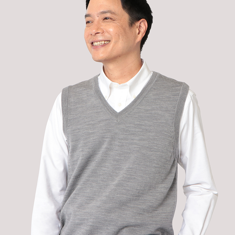 ウォッシャブル】12G梳毛天竺Vネックベスト | TEIJIN MEN'S SHOP